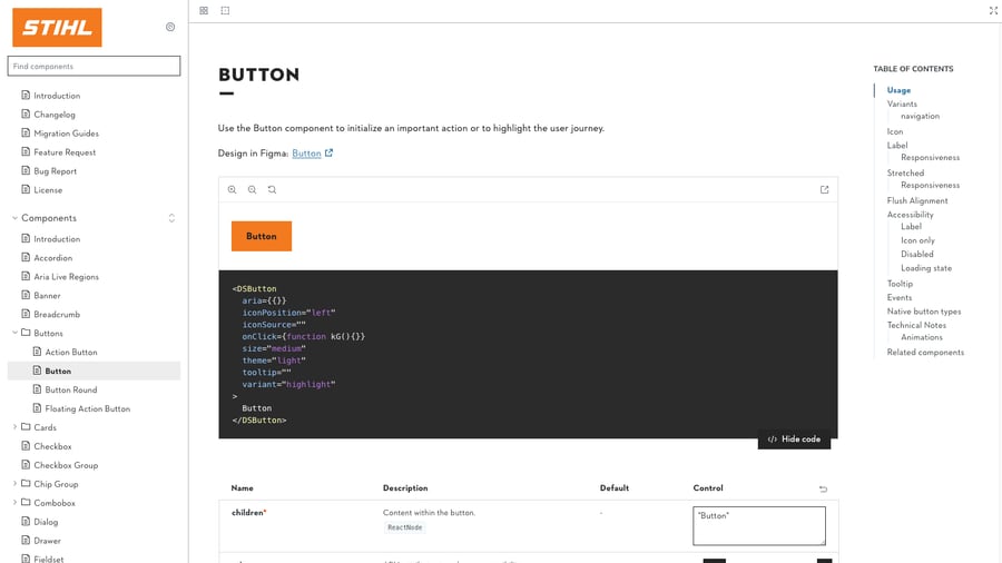 STIHL Design System component documentation